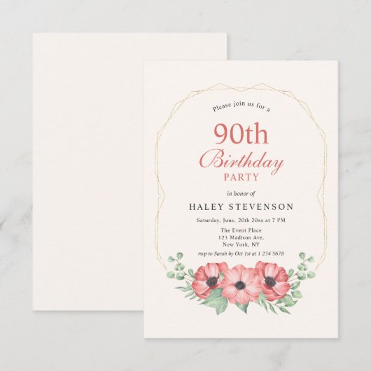 Rustieke Elegante Blush Roze Bloemen 90ste Verjaar Kaart (Voorkant / Achterkant)