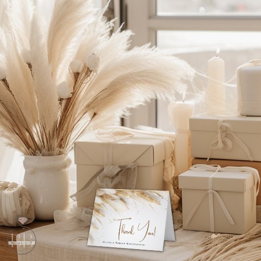 Rustieke Elegante Boheemse Bloemen Gouden Pampa's Bedankkaart