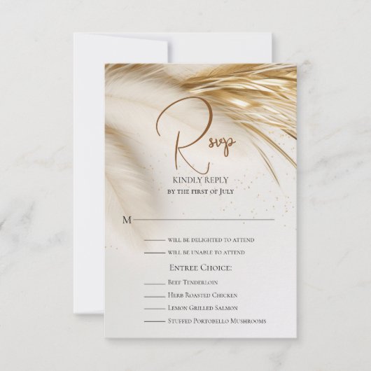 Rustieke Elegante Boheemse Bloemen Gouden Pampa's RSVP Kaartje (Voorkant)
