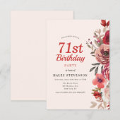 Rustieke Elegante Boho Chic Floral 71e verjaardag Kaart (Voorkant / Achterkant)