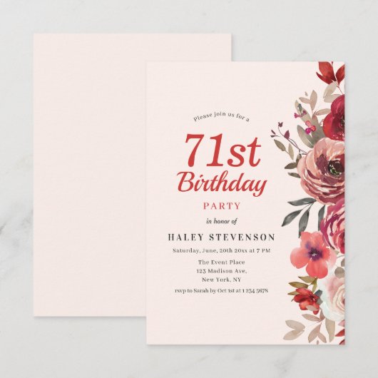 Rustieke Elegante Boho Chic Floral 71e verjaardag Kaart (Voorkant / Achterkant)