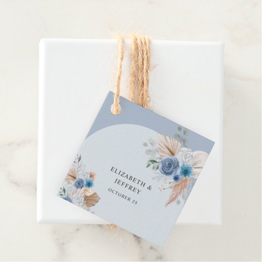 Rustieke Elegante Boho Dusty Blue Pampas bruiloft Bedankjes Labels (In situ)