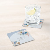 Rustieke Elegante Boho Dusty Blue Pampas bruiloft Kartonnen Onderzetters (Insitu)