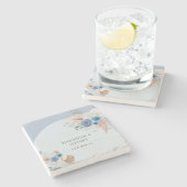 Rustieke Elegante Boho Dusty Blue Pampas bruiloft Stenen Onderzetter (Zijkant)