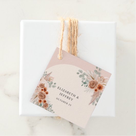 Rustieke Elegante Boho Terracotta Pampas Bruiloft Bedankjes Labels (In situ)