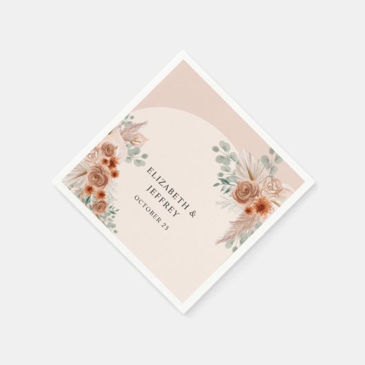 Rustieke Elegante Boho Terracotta Pampas Bruiloft Servet (Hoek)