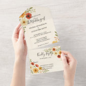 Rustieke elegante boho waterverf bloemenbruiloft all in one uitnodiging (Afscheurbaar)