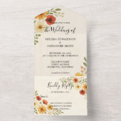 Rustieke elegante boho waterverf bloemenbruiloft all in one uitnodiging (Binnen)