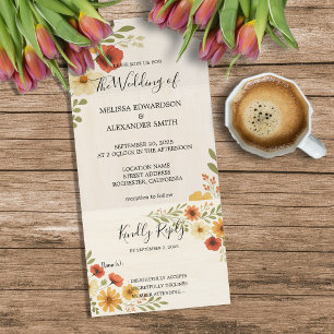 Rustieke elegante boho waterverf bloemenbruiloft all in one uitnodiging