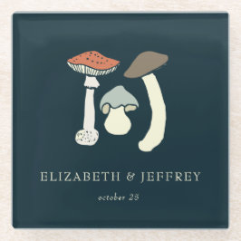 Rustieke Elegante Bos Wilde Paddenstoelen Bruiloft Glazen Onderzetter