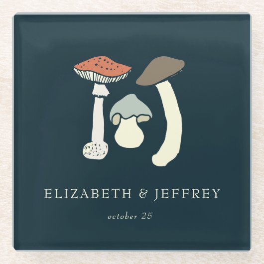Rustieke Elegante Bos Wilde Paddenstoelen Bruiloft Glazen Onderzetter (Voorkant)