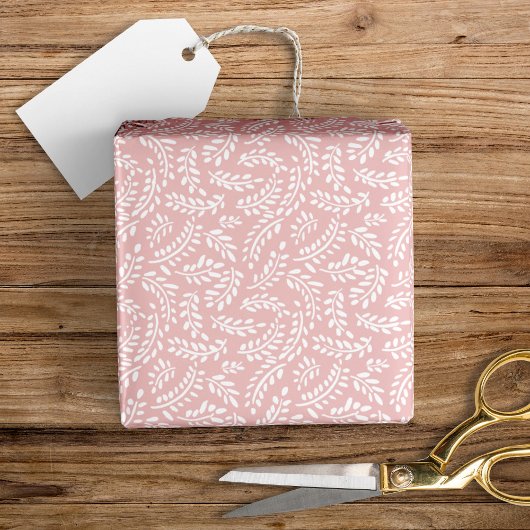 Rustieke Elegante Botanische Bladeren Roze Roos Cadeaupapier