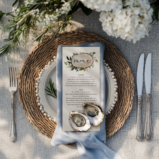 Rustieke elegante botanische groene huwelijksmenu menu