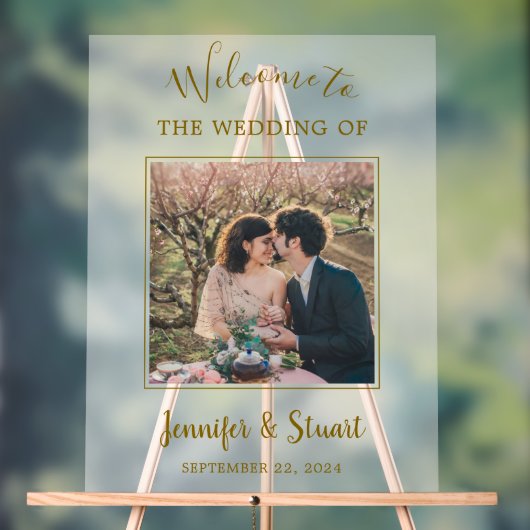 Rustieke elegante bruid en bruidegom foto bruiloft acryl bord (Neutraal)