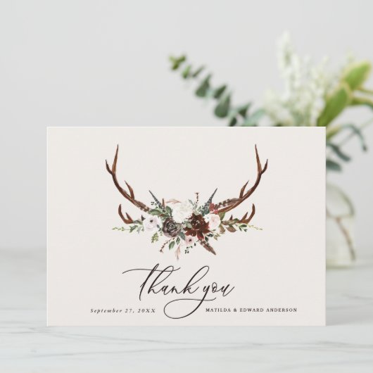 Rustieke elegante bruiloft dank u botanische bedankkaart (Staand voorkant)