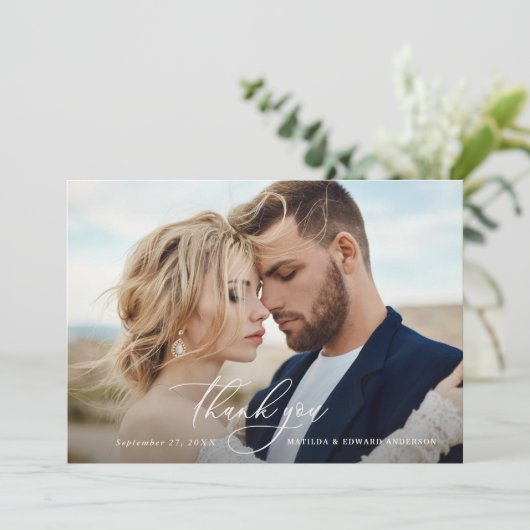 Rustieke elegante bruiloft dank u botanische bedankkaart (Staand voorkant)