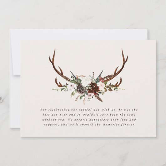 Rustieke elegante bruiloft dank u botanische bedankkaart (Achterkant)