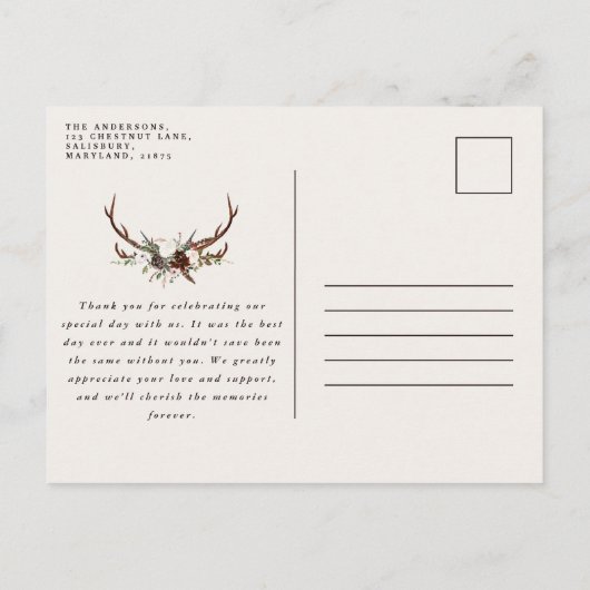 Rustieke elegante bruiloft dank u botanische uitnodiging briefkaart (Achterkant)