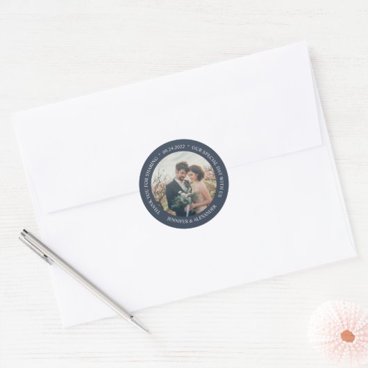Rustieke elegante bruiloft Dank U foto gunst Ronde Sticker (Envelop)