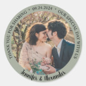 Rustieke elegante bruiloft dank u foto seal gunst ronde sticker (Voorkant)