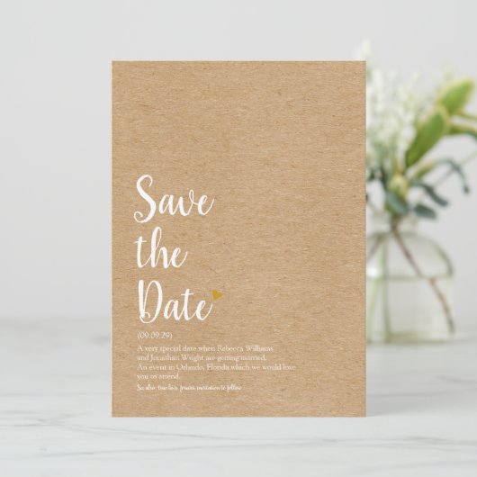 Rustieke Elegante Chic Gouden Hart Script Definiti Save The Date (Staand voorkant)