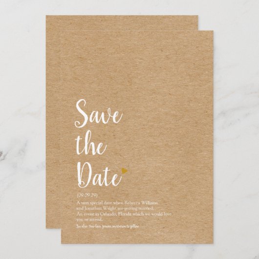 Rustieke Elegante Chic Gouden Hart Script Definiti Save The Date (Voorkant / Achterkant)