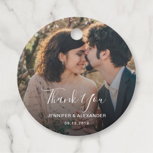 Rustieke elegante dank u foto land bruiloft bedankjes labels (Voorkant)