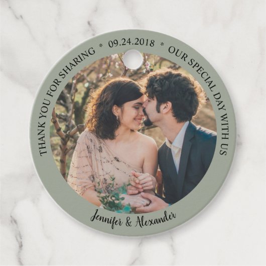 Rustieke elegante dank u foto land bruiloft bedankjes labels (Voorkant)