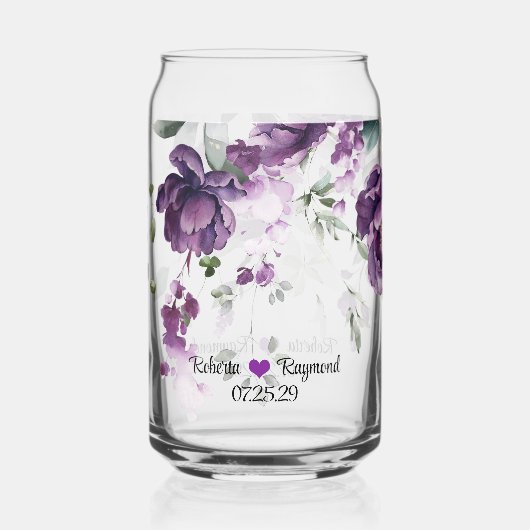 Rustieke Elegante Donker Paarse pioenen Blikvorm Glas (Voorkant)