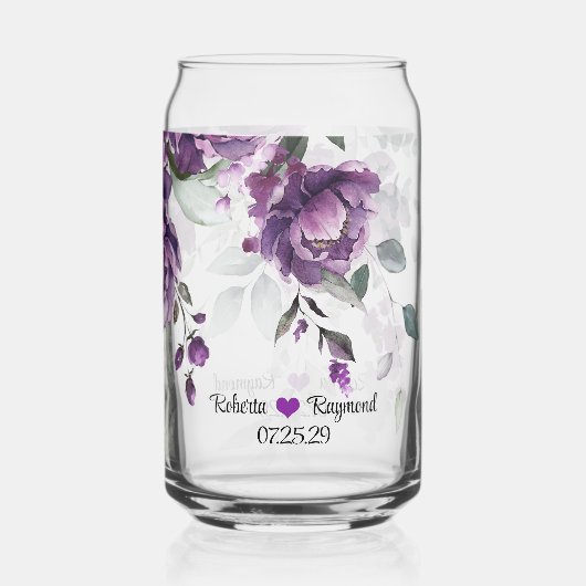 Rustieke Elegante Donker Paarse pioenen Blikvorm Glas (Achterkant)