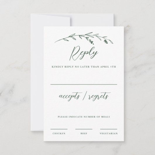 Rustieke Elegante Donkergroene Wildflower Wedding RSVP Kaartje (Voorkant)