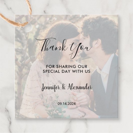 Rustieke elegante foto bruiloft dank u bedankjes labels (Voorkant)