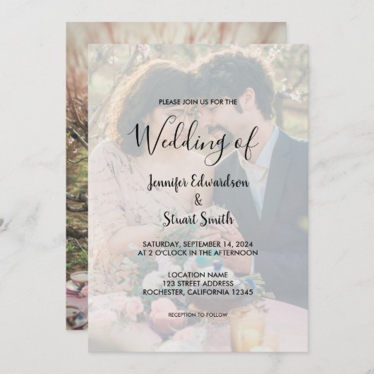 Rustieke elegante foto bruiloft uitnodiging (Voorkant / Achterkant)