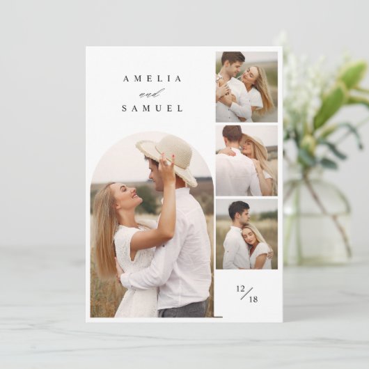 Rustieke Elegante Fotocollage Wedding Kaart (Staand voorkant)