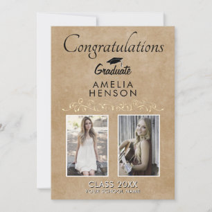 Rustieke Elegante Gouden Ornament 2 Foto Afstudere Kaart