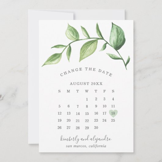 Rustieke Elegante Groene Kalender Wijzig de Datum Aankondiging (Voorkant)