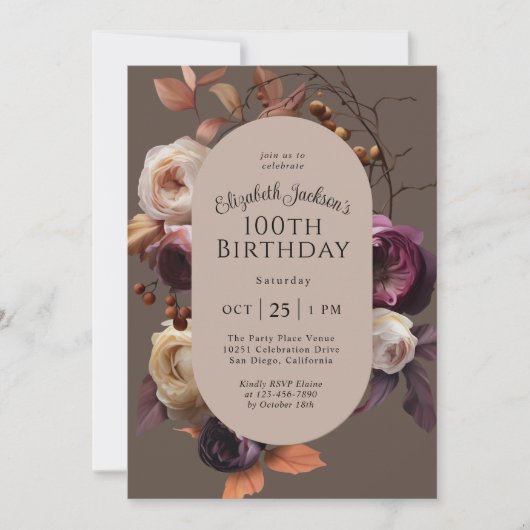 Rustieke Elegante Herfst Bloemen 100ste Verjaardag Kaart (Voorkant)