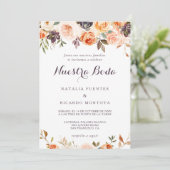 Rustieke Elegante Herfst Bloemen Spaans Bruiloft Kaart (Staand voorkant)