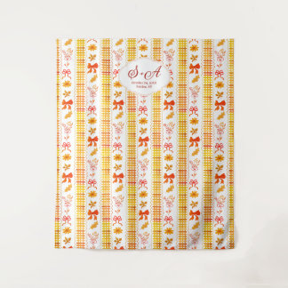 Rustieke Elegante Herfst Monogram Foto Booth Huwel Wandkleed