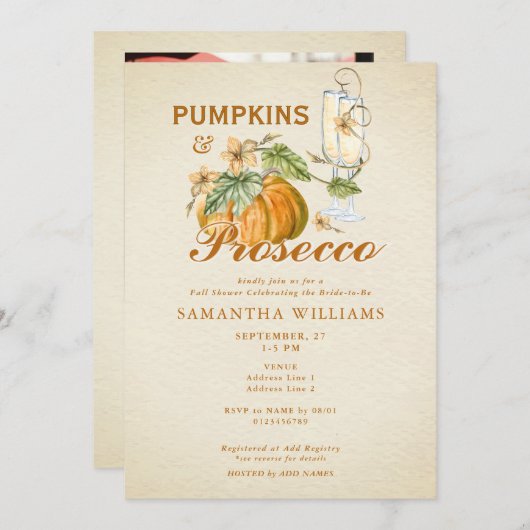 Rustieke Elegante Herfst Pompoen Prosecco Vrijgeze Kaart (Voorkant / Achterkant)
