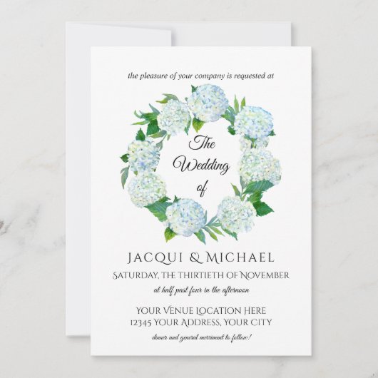Rustieke Elegante Hydrangea Bloemenkrans Bruiloft Kaart (Voorkant)