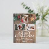 Rustieke Elegante Kerst Familie Fotocollage Feestdagenkaart (Staand voorkant)