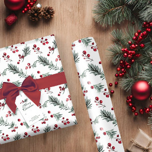 Rustieke Elegante Kerst Waterverf Botanisch Cadeaupapier