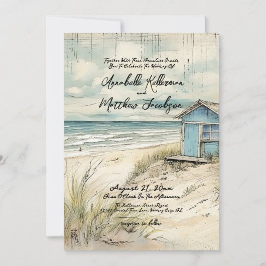  rustieke elegante kust strand bruiloft kaart (Voorkant)