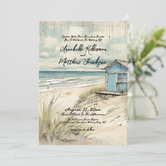  rustieke elegante kust strand bruiloft kaart (Staand voorkant)