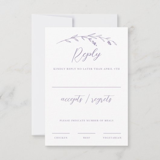 Rustieke Elegante Lavendel Paarse Wildflower bruil RSVP Kaartje (Voorkant)