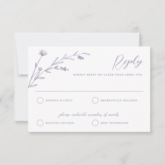 Rustieke Elegante Lavendel Wildflower bruiloft RSVP Kaartje (Voorkant)