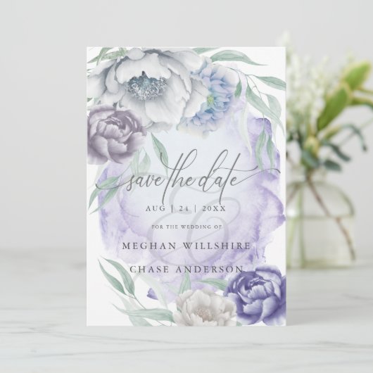 Rustieke Elegante Lila en Violette Bloemen Kaart (Staand voorkant)