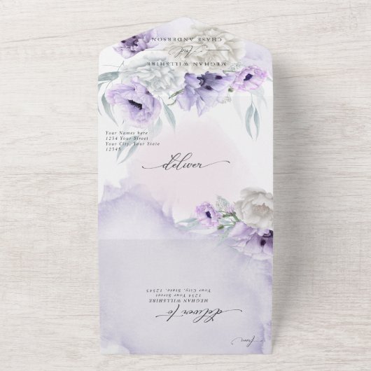 Rustieke Elegante Lila Klaproos Dahlia Bloemstuk All In One Uitnodiging (Buitenkant)