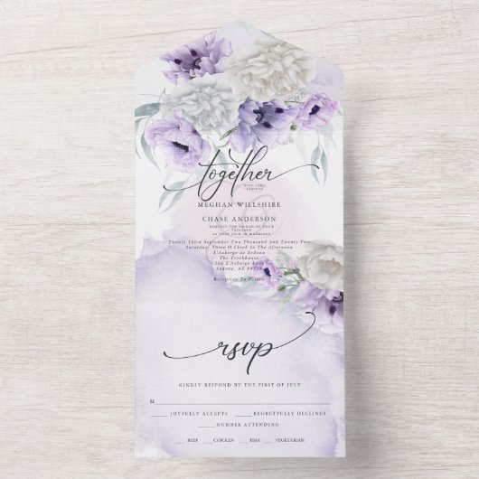 Rustieke Elegante Lila Klaproos Dahlia Bloemstuk All In One Uitnodiging (Binnen)